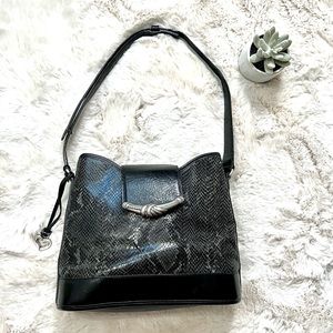 VINTAGE BRIGHTON BLACK LEATHER BAG Snake embossed